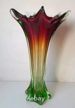 Grand vase orchidee ouraline manganese verre ancien uranifere murano sommerso