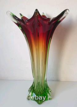 Grand vase orchidee ouraline manganese verre ancien uranifere murano sommerso
