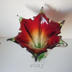 Grand vase orchidee ouraline manganese verre ancien uranifere murano sommerso
