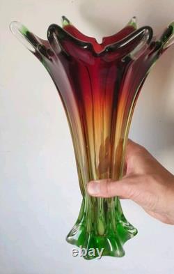 Grand vase orchidee ouraline manganese verre ancien uranifere murano sommerso