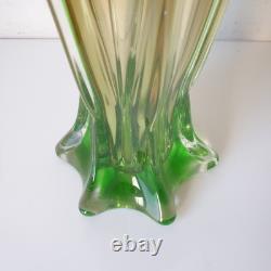 Grand vase orchidee ouraline manganese verre ancien uranifere murano sommerso