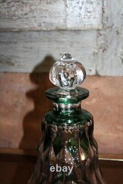 Grosse carafe ancienne en cristal doublé vert emeraude Val Saint Lambert