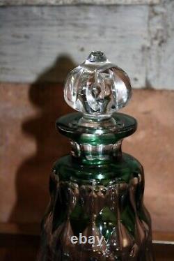 Grosse carafe ancienne en cristal doublé vert emeraude Val Saint Lambert
