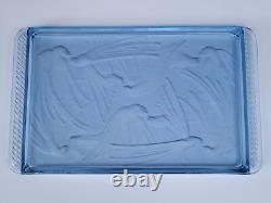 JOLI ancien PLATEAU ART DECO OISEAUX verre bleu LALIQUE SABINO ETLING VERLYS