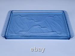 JOLI ancien PLATEAU ART DECO OISEAUX verre bleu LALIQUE SABINO ETLING VERLYS