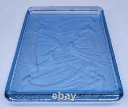 JOLI ancien PLATEAU ART DECO OISEAUX verre bleu LALIQUE SABINO ETLING VERLYS