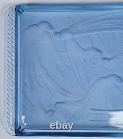 JOLI ancien PLATEAU ART DECO OISEAUX verre bleu LALIQUE SABINO ETLING VERLYS