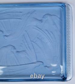 JOLI ancien PLATEAU ART DECO OISEAUX verre bleu LALIQUE SABINO ETLING VERLYS