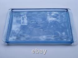 JOLI ancien PLATEAU ART DECO OISEAUX verre bleu LALIQUE SABINO ETLING VERLYS
