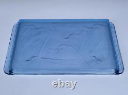 JOLI ancien PLATEAU ART DECO OISEAUX verre bleu LALIQUE SABINO ETLING VERLYS