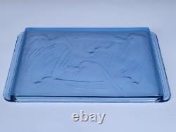 JOLI ancien PLATEAU ART DECO OISEAUX verre bleu LALIQUE SABINO ETLING VERLYS