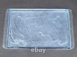 JOLI ancien PLATEAU ART DECO OISEAUX verre bleu LALIQUE SABINO ETLING VERLYS