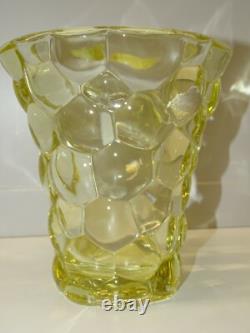 Joli Ancien Vase Cristal P D'avesn Nid D'abeilles Couleur Jaune Collection D