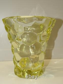 Joli Ancien Vase Cristal P D'avesn Nid D'abeilles Couleur Jaune Collection D