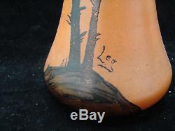Joli ancien vase décor bateaux, arbres, lac, Legras, 34,5 cm