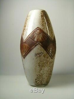 LEGRAS ancienne paire de vases Art Déco, décor gravé à l'acide