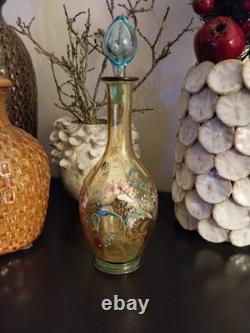 LEGRAS carafe émaillée en ouraline ancienne a décor floral Art nouveau