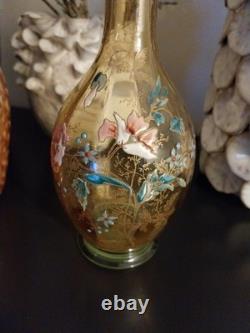 LEGRAS carafe émaillée en ouraline ancienne a décor floral Art nouveau