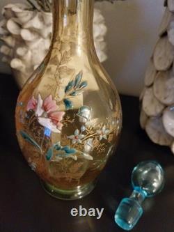 LEGRAS carafe émaillée en ouraline ancienne a décor floral Art nouveau