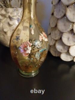 LEGRAS carafe émaillée en ouraline ancienne a décor floral Art nouveau