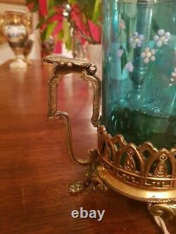 Lampe en verre émaillée ancienne, rat de cave monture bronze