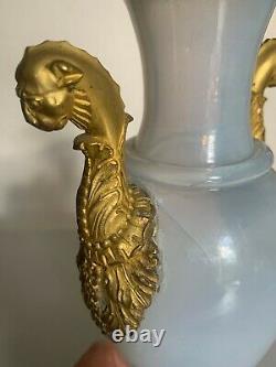 Le Creusot Ancien vase en opaline bulle de savon et bronze Charles X opale