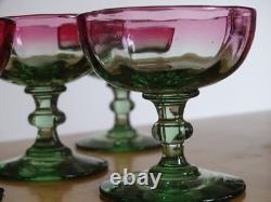 Legras 4 Anciens Verres A Aperitif Cristal Couleur Vert Rouge Degrader Vers 1900