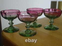 Legras 4 Anciens Verres A Aperitif Cristal Couleur Vert Rouge Degrader Vers 1900