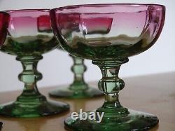 Legras 5 Anciens Verres A Aperitif Cristal Couleur Vert Rouge Degrader Vers 1900