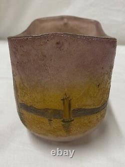 Legras Ancien Vase Pte De Verre Dégage À Lacide Décor De Bateaux Art Nouveau