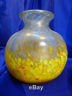 Legras, Vase Ancien En Pte De Verre Marmoreen Decor Email Papillon Ref 5496