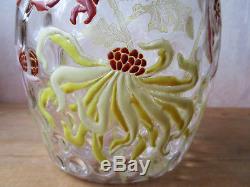 Legras bocal ou pot émaillé à décor de chrysanthèmes superbe ancien vase