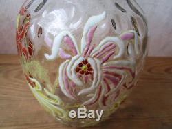 Legras bocal ou pot émaillé à décor de chrysanthèmes superbe ancien vase
