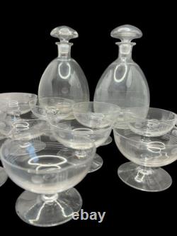 Lot 10 Coupes Champagne 2 Carafes Cristal Verre Art Déco Ancien Vintage France