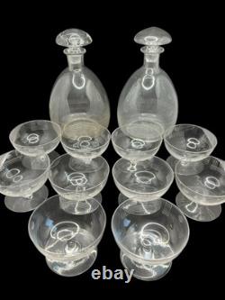 Lot 10 Coupes Champagne 2 Carafes Cristal Verre Art Déco Ancien Vintage France