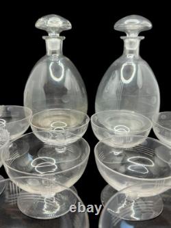 Lot 10 Coupes Champagne 2 Carafes Cristal Verre Art Déco Ancien Vintage France
