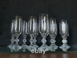 Lot 11 flutes à champagne, verres en cristal taillé ancien Art Déco