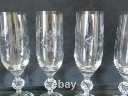 Lot 11 flutes à champagne, verres en cristal taillé ancien Art Déco
