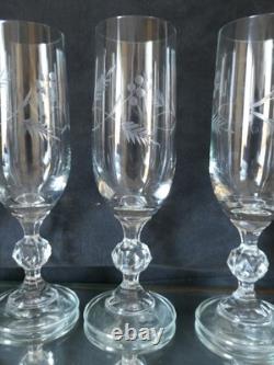 Lot 11 flutes à champagne, verres en cristal taillé ancien Art Déco