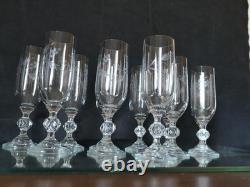 Lot 11 flutes à champagne, verres en cristal taillé ancien Art Déco