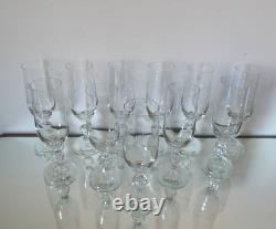 Lot 11 flutes à champagne, verres en cristal taillé ancien Art Déco