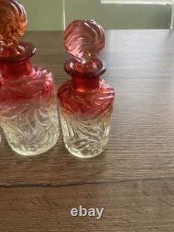 Lot 4 anciens flacons de toilette en cristal de Baccarat modèle rosaces