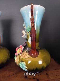 Lot De 2 Anciens Vases Barbotine