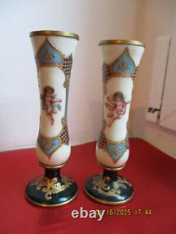 Lot de 2 vases anciens opaline émaillés 11 cm