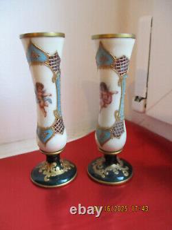 Lot de 2 vases anciens opaline émaillés 11 cm