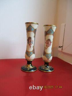 Lot de 2 vases anciens opaline émaillés 11 cm