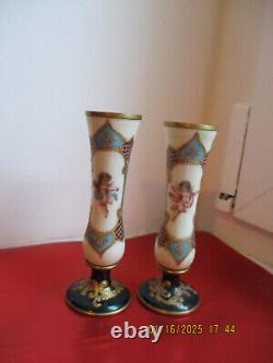 Lot de 2 vases anciens opaline émaillés 11 cm