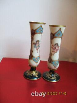 Lot de 2 vases anciens opaline émaillés 11 cm