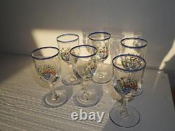 Lot de 6 anciens verres en cristal de Sèvres émaillées panier fruit fleur bleu