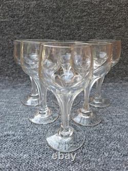Lot de 6 verres ancien à pied en verre transparent motif facetté jambe creuse
